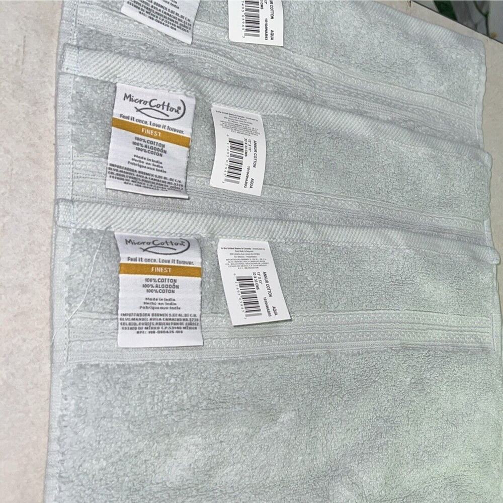 NEW FINEST Micro Cotton Annur Wash Cloth 13 X 13 Aqua 100% Combed Cotton Set 3